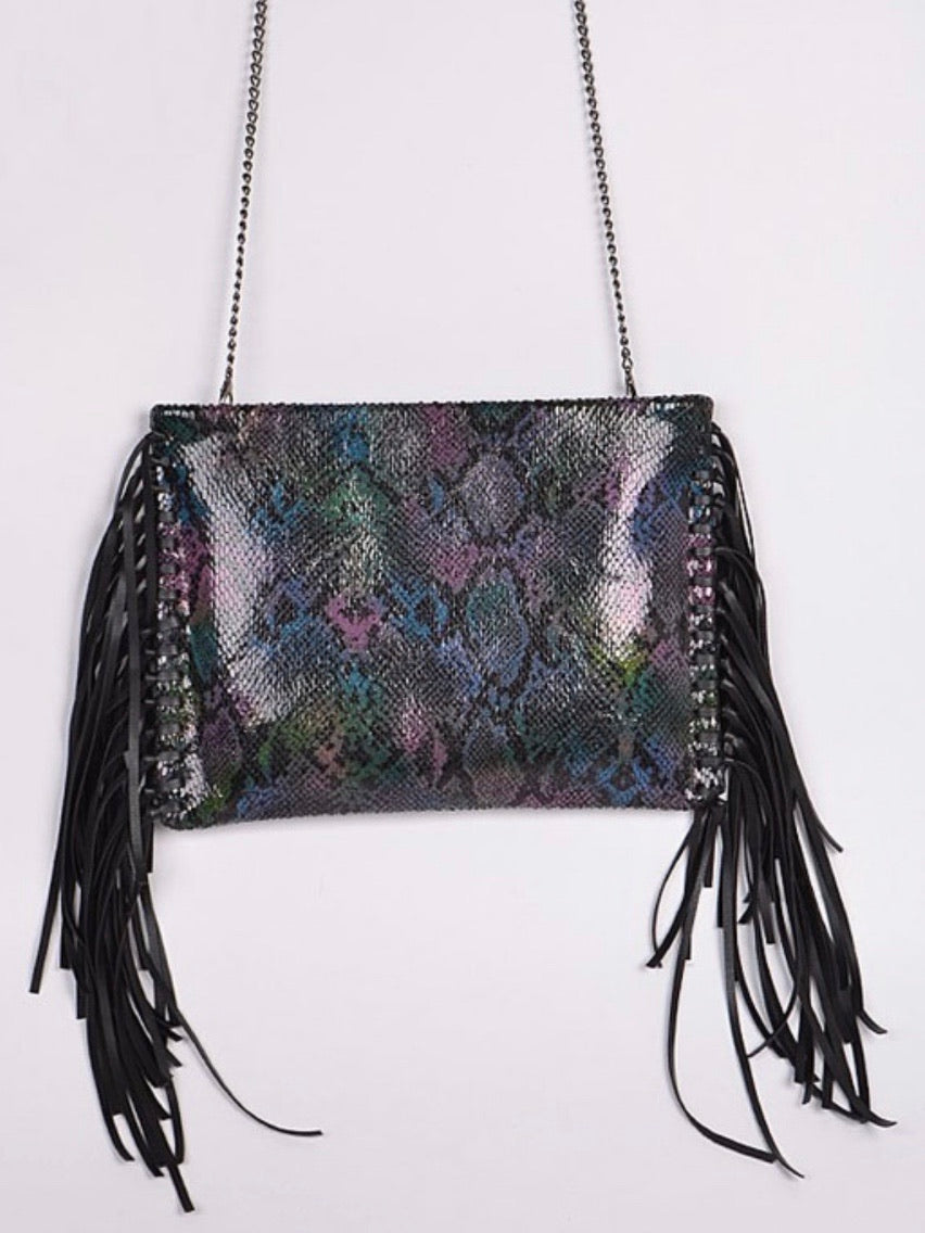 Black Multicolor Snakeskin Fringe bag