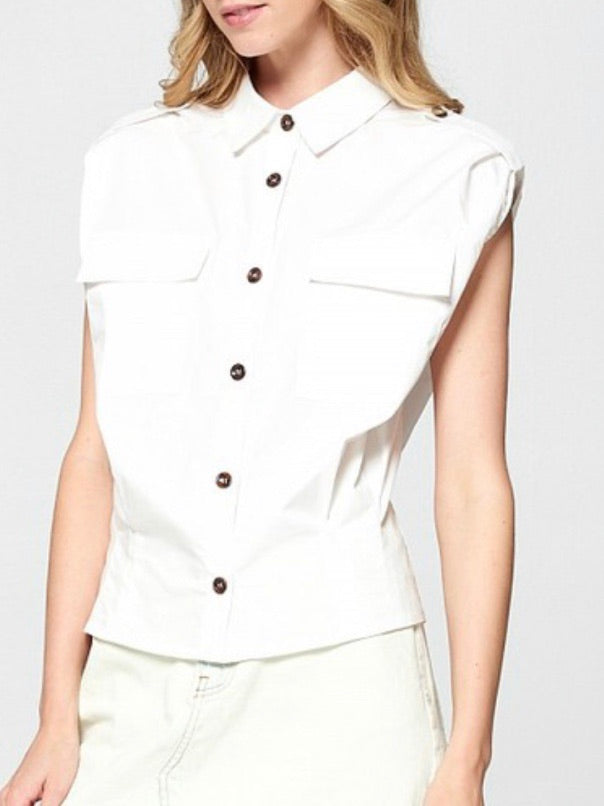 White Structured Sleeveless Blouse