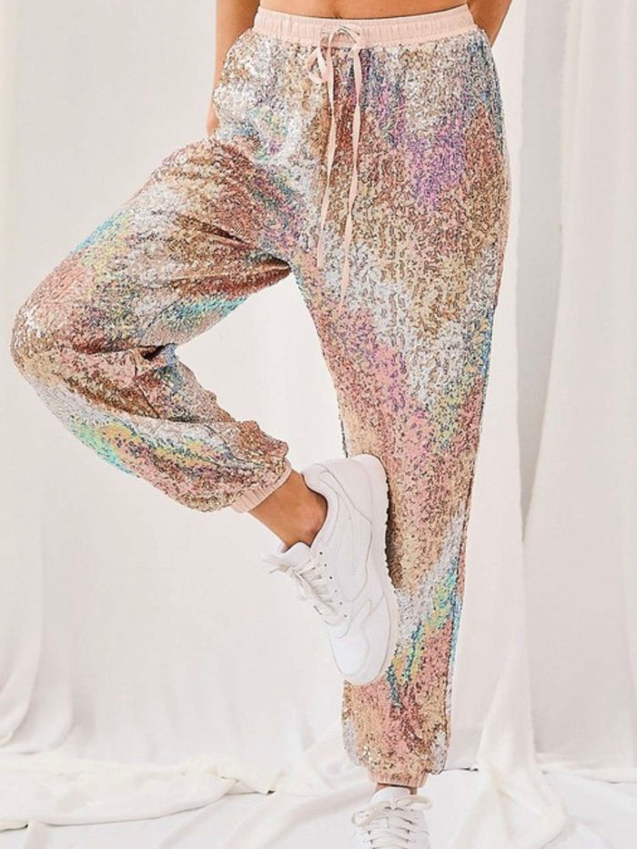 Multi Sequin Elastic Waist Band Jogger