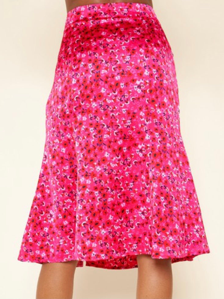 Pink Floral Midi Skirt