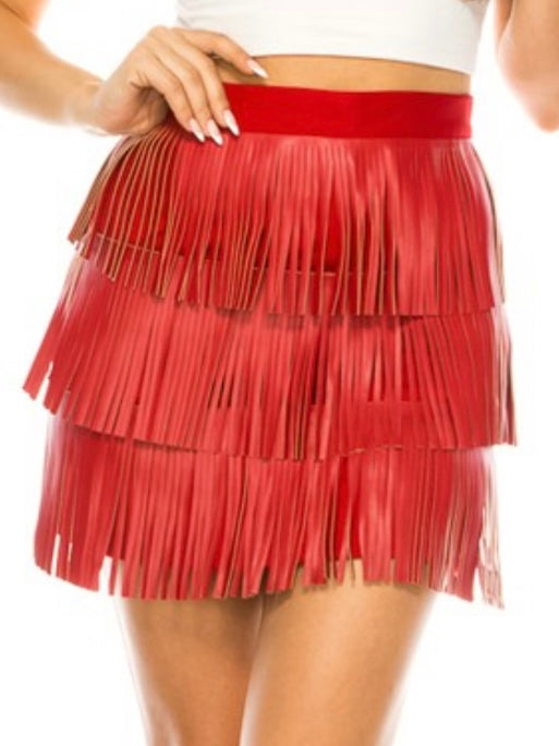 Pleather Fringe Mini Skirt