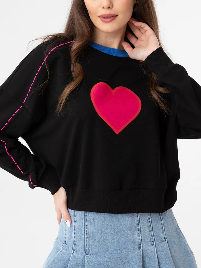 Heart Embroidered Sweeatshirt