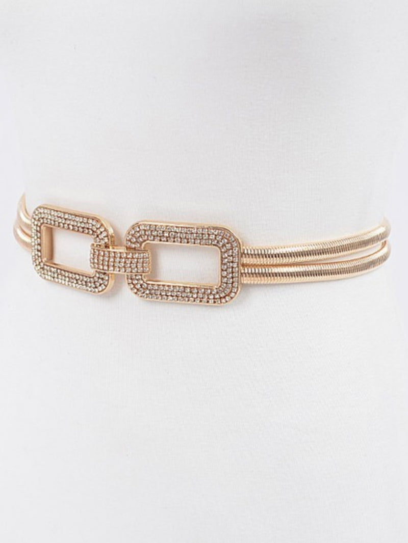 Rhinestone Rectangles Metal Elastic Belt