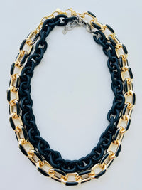 Large Gold Black Enamel Paperclip Necklace