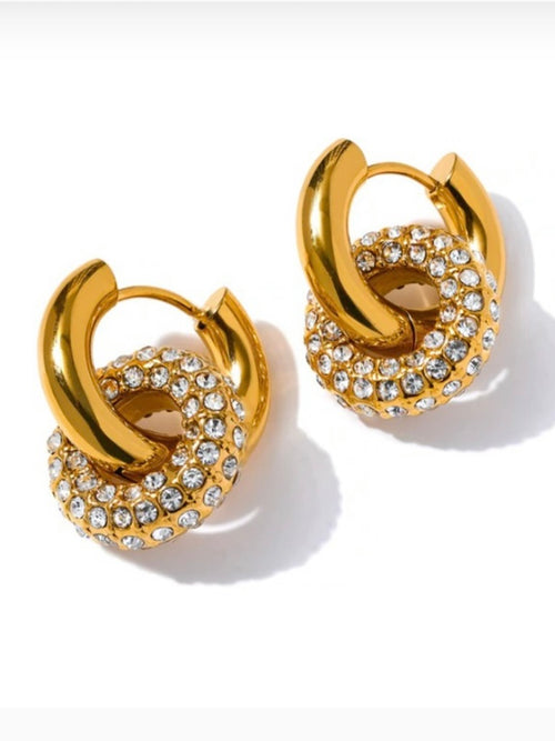 Gold Huggie Hoop Zirconia Detail Earring