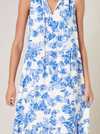 Blue Floral Ruffled Midi Dress