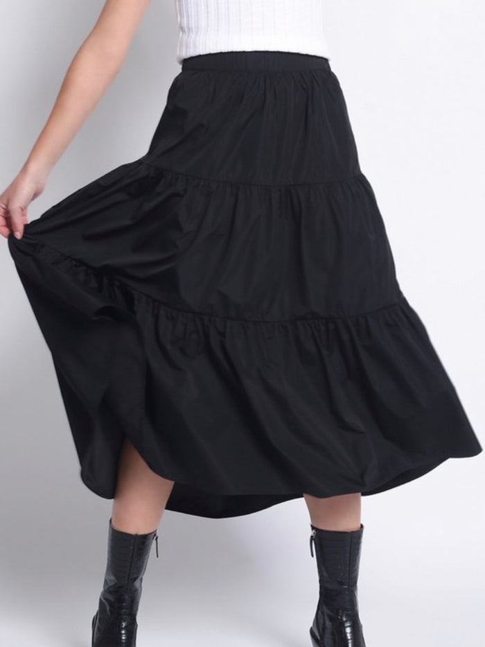 Black Tiered Midi Skirt
