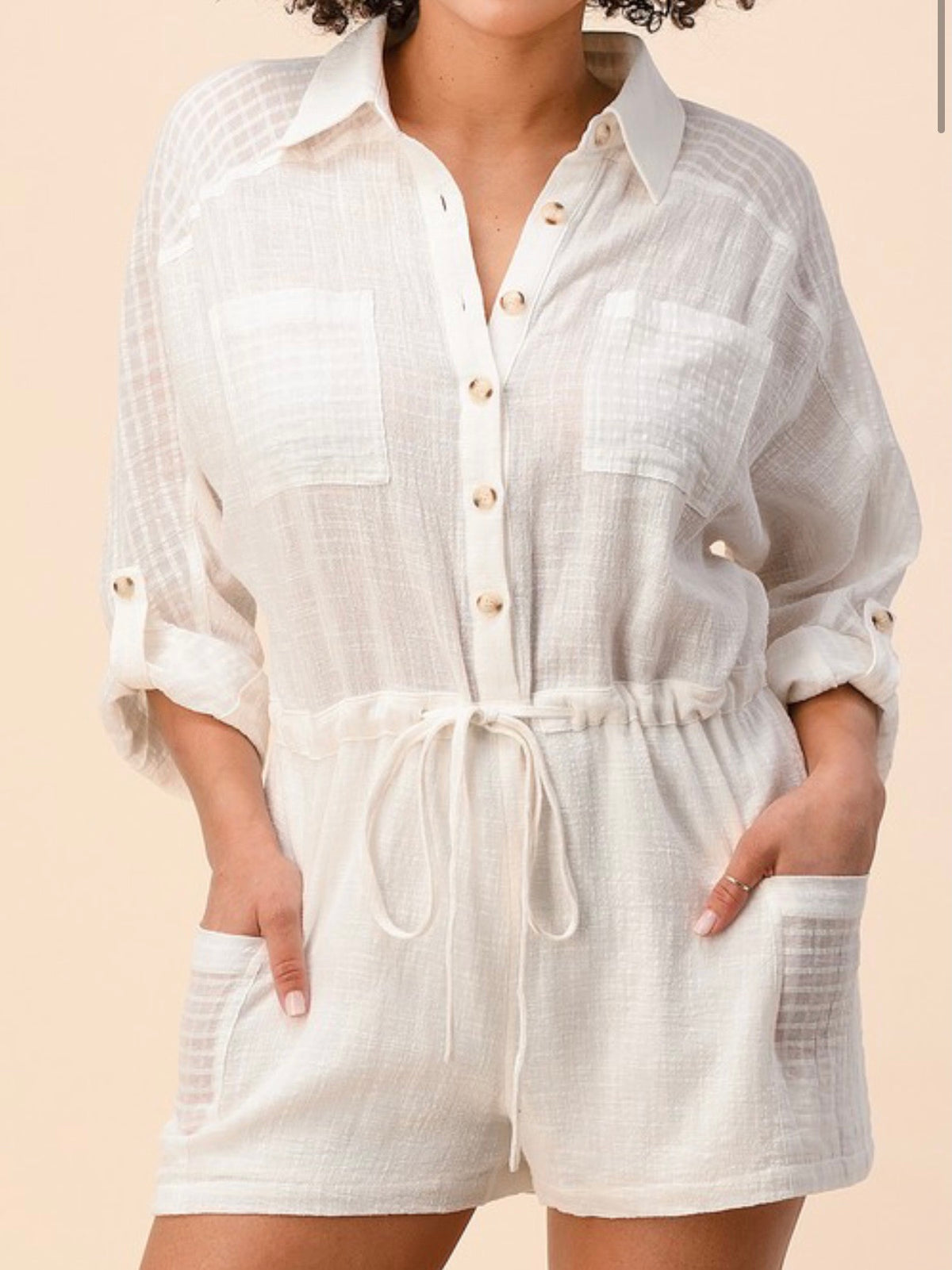 Textured Button Down Gauze Romper