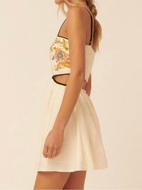 Cream Embroidered Cutout Short Dress