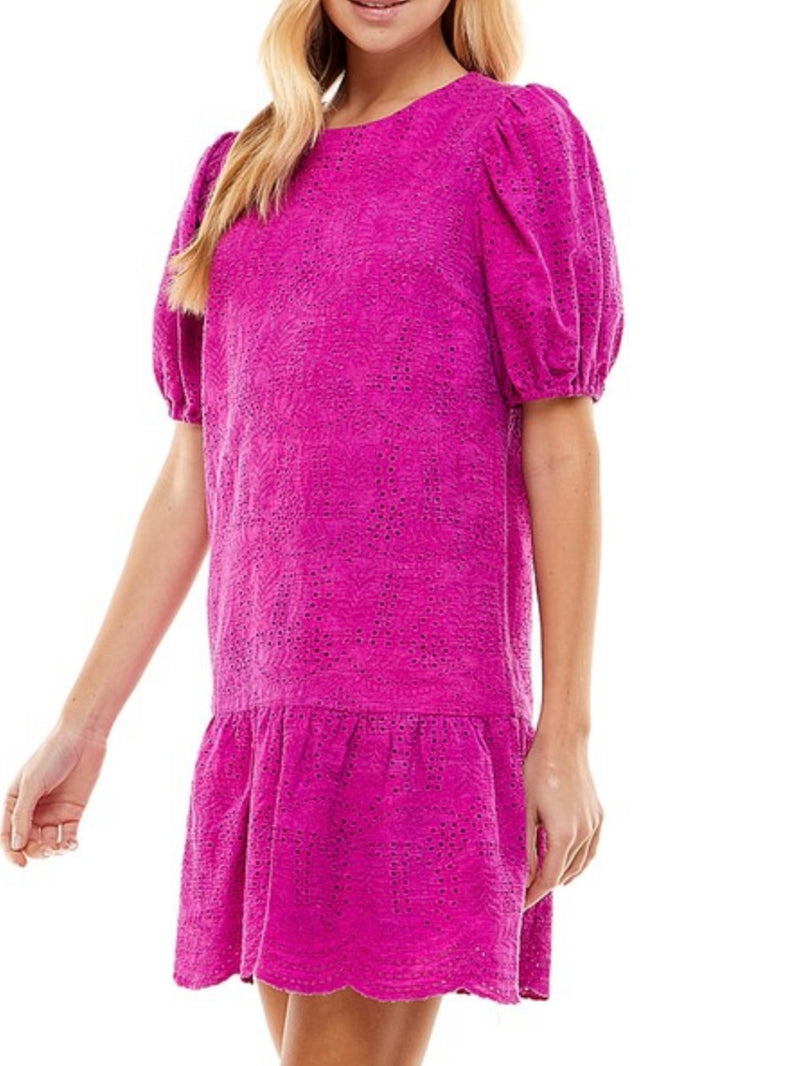 Magenta Eyelet Drop Waist Short Dress