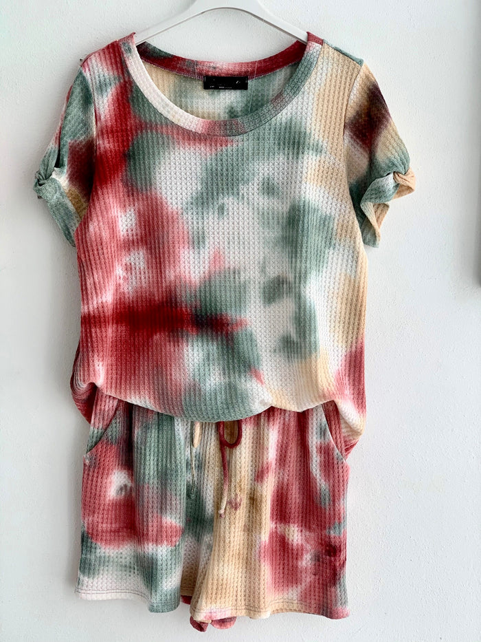 Short Waffle Tie Dye Loungewear Set
