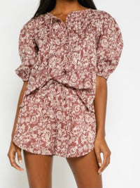 Mauve Cream Floral Short Pant Set