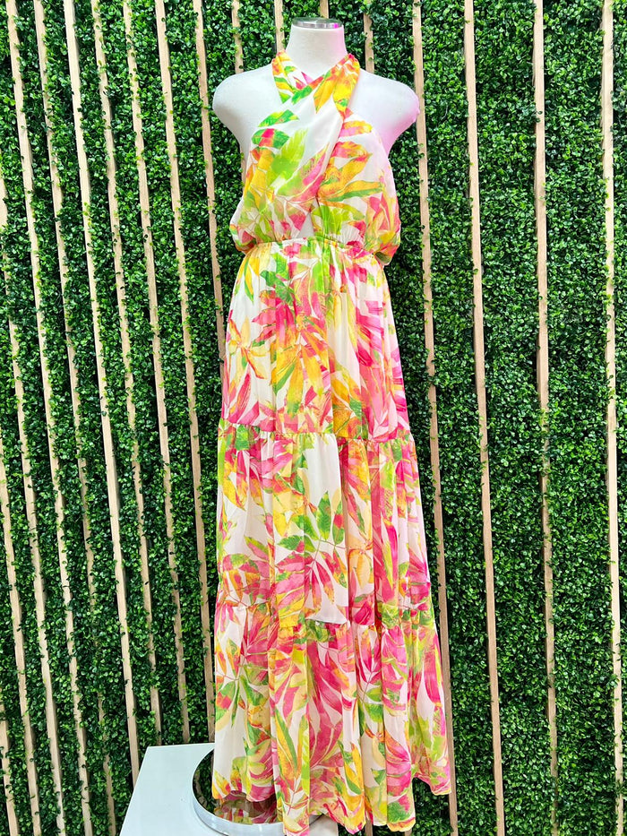 Ivory Floral Halter Maxi