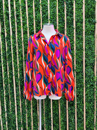 Orange Fuchsia Geo Print Blouse