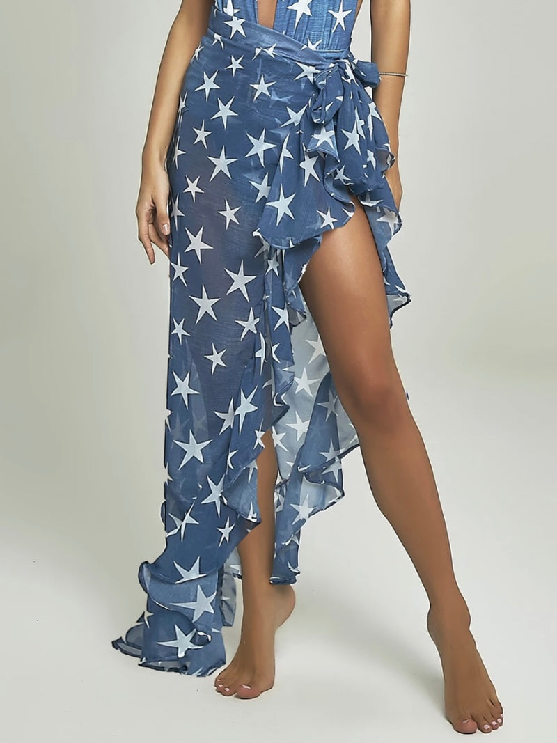 Denim Star Wrap Skirt