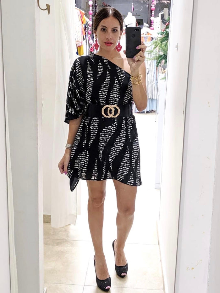One Shoulder Print Mini Dress