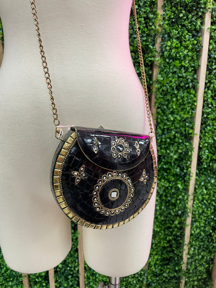 Black Mix Stone Vintage CLutch