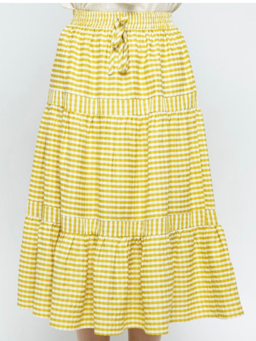 Yellow Gingham Midi Skirt