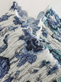 Blue Floral Print Wind Cross Top