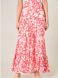 Delicate Red Floral Maxi Skirt