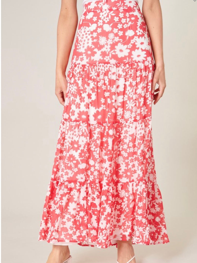 Delicate Red Floral Maxi Skirt