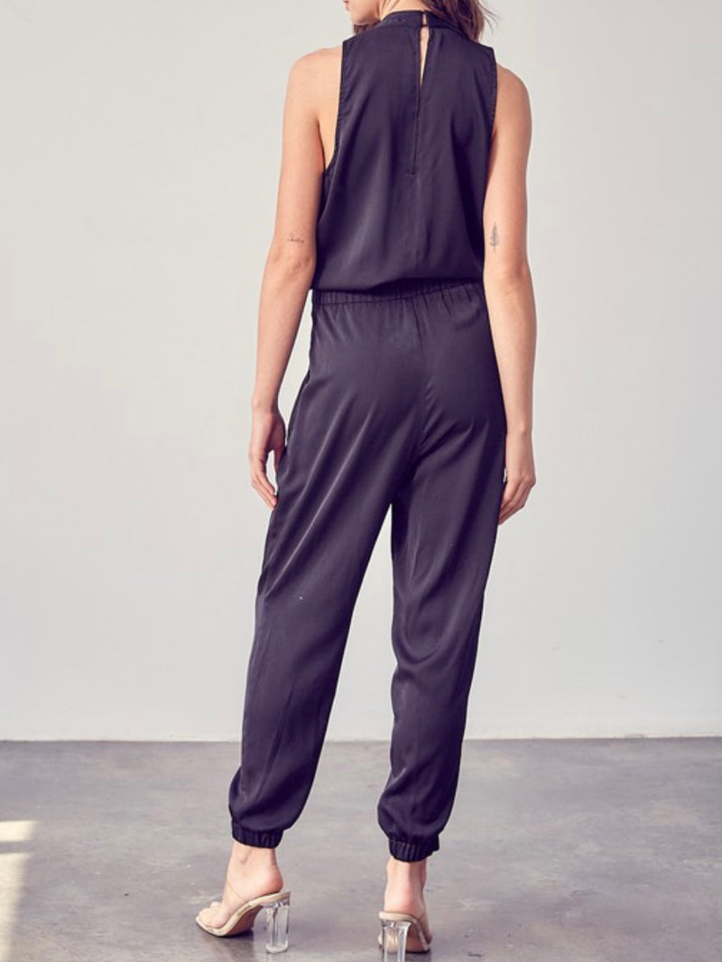 Black Tie Front Sleeveless Jumpsuit