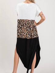 Leopard Color Block V Neck Maxi Dress