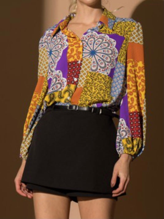 Purple Paisley Print Blouse
