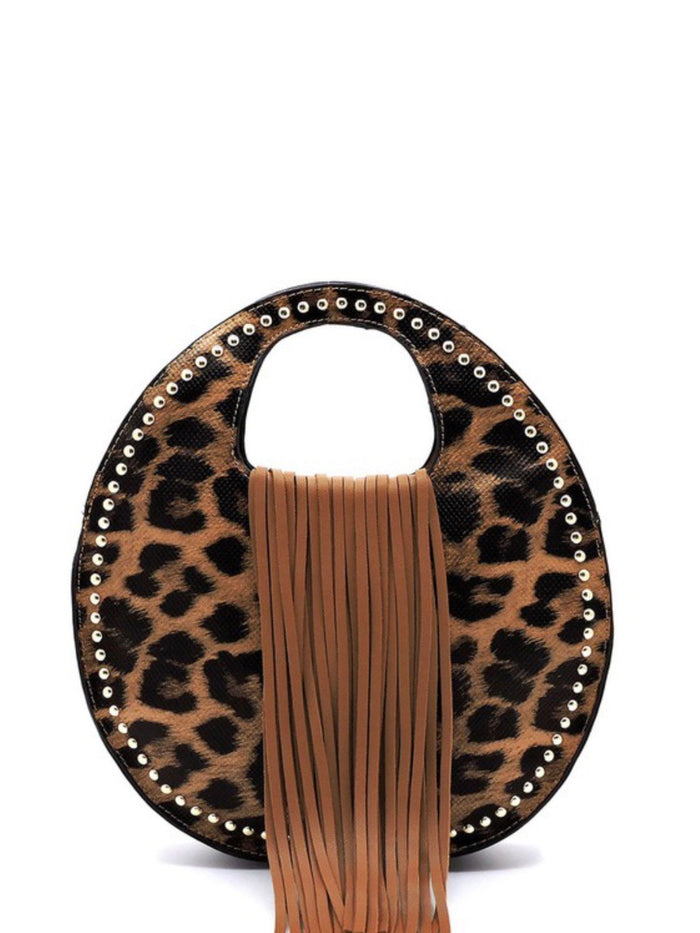 Animal Print Fringe Round Bag