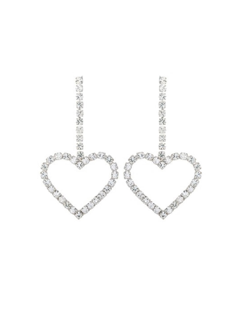 Long Open Heart Rhinestone Earrings