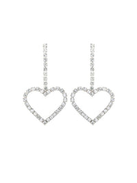 Long Open Heart Rhinestone Earrings