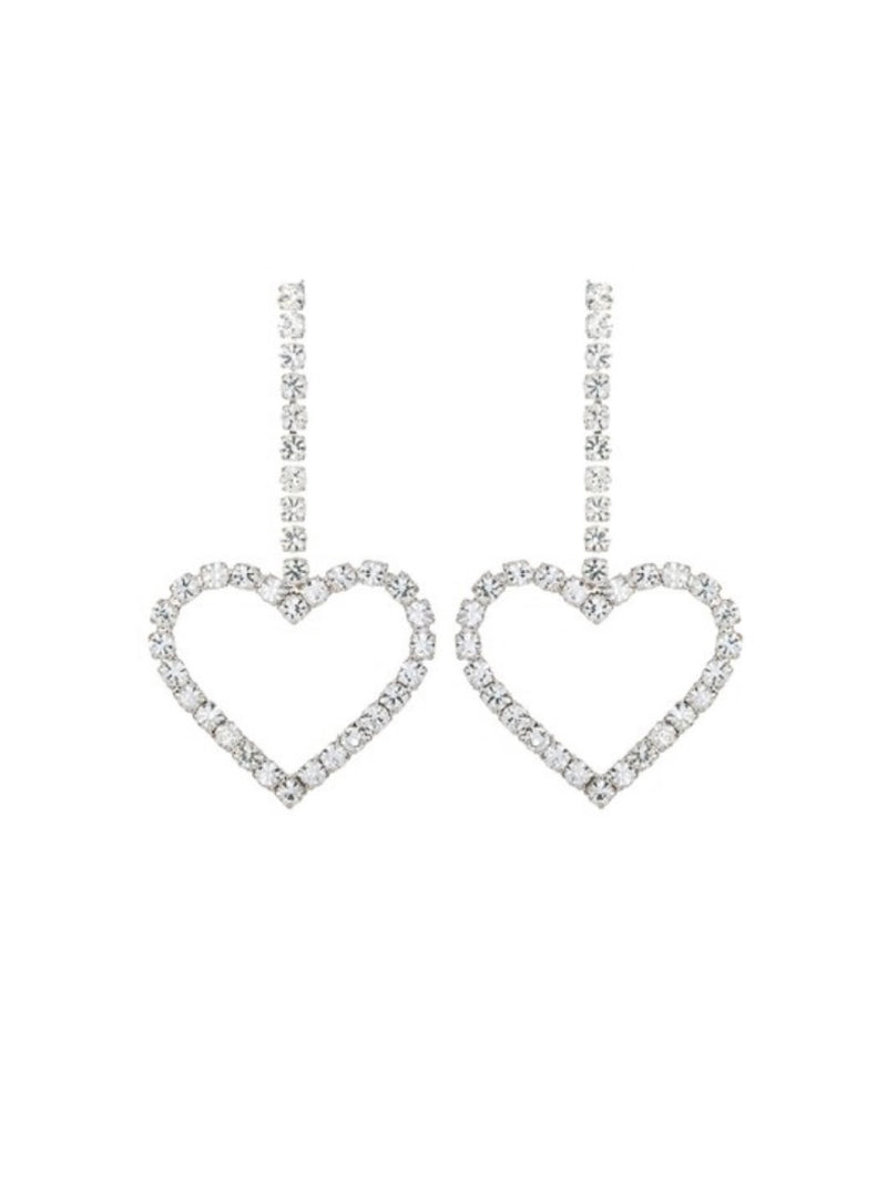 Long Open Heart Rhinestone Earrings