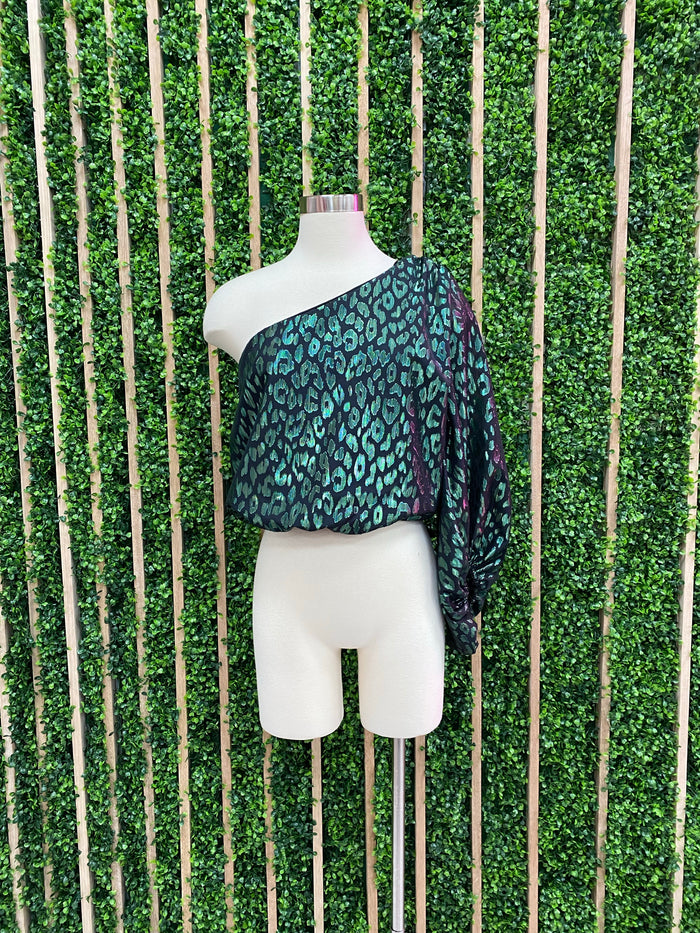 Metallic Leopard One Shoulder Top