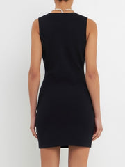 Black Delicate Front Zip Short Dress