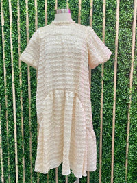 Cream Textured Drop Waist Dress