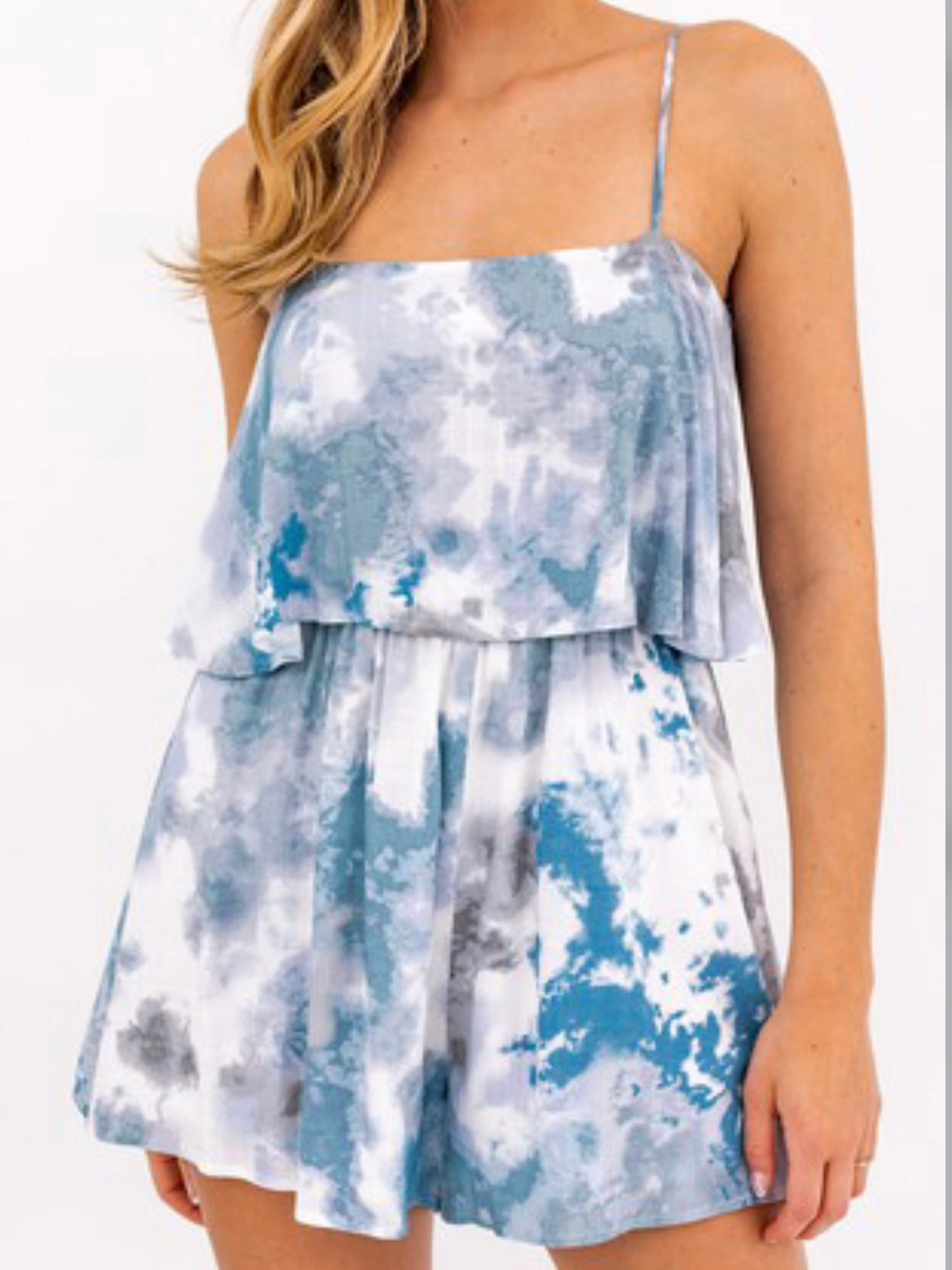 Grey Blue Tie Dye Romper
