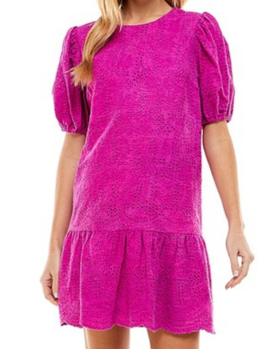 Magenta Eyelet Drop Waist Short Dress