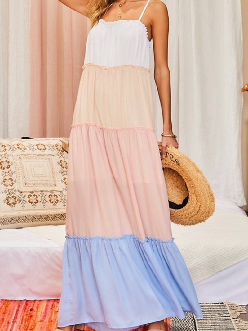 Tiered Color Block Maxi Dress