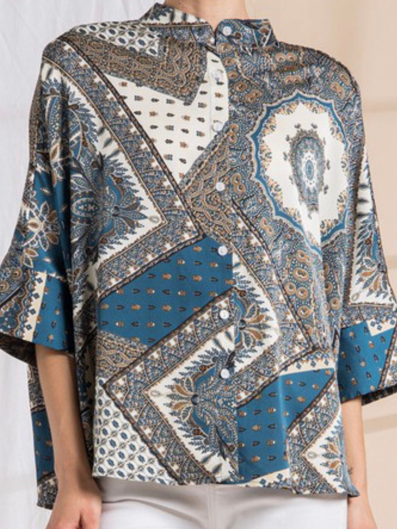 Navy Paisley Blouse