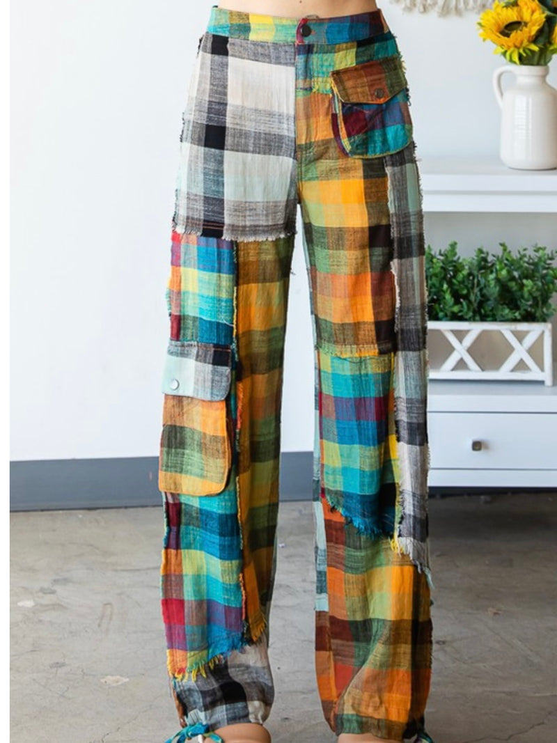 Bright Plaid Wide Leg Pant