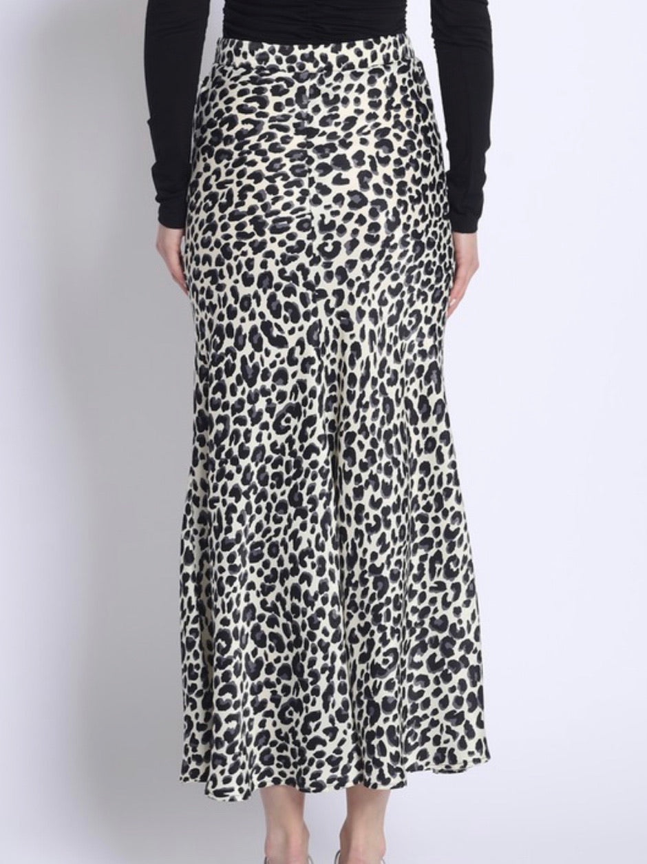 Leopard Biased Midi Skirt