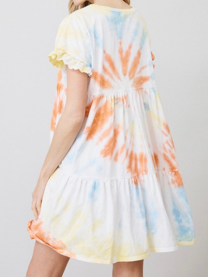 Tie Dye Ruffled Tunic Dress