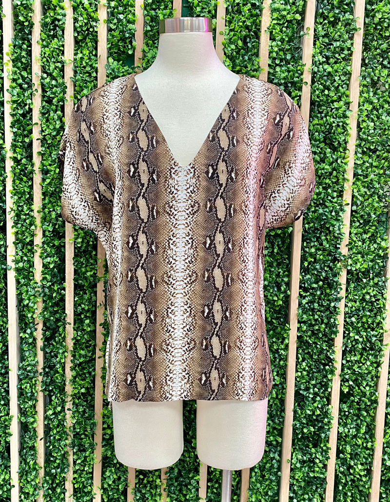 Brown Snake V Neck Top