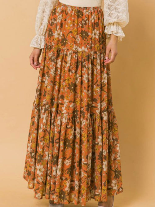 Dark Rust Floral Maxi Skirt