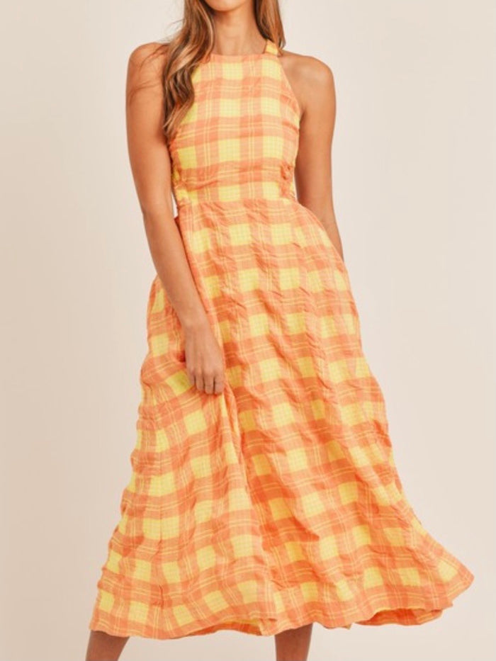 Orange Yellow Open Back Midi Dress