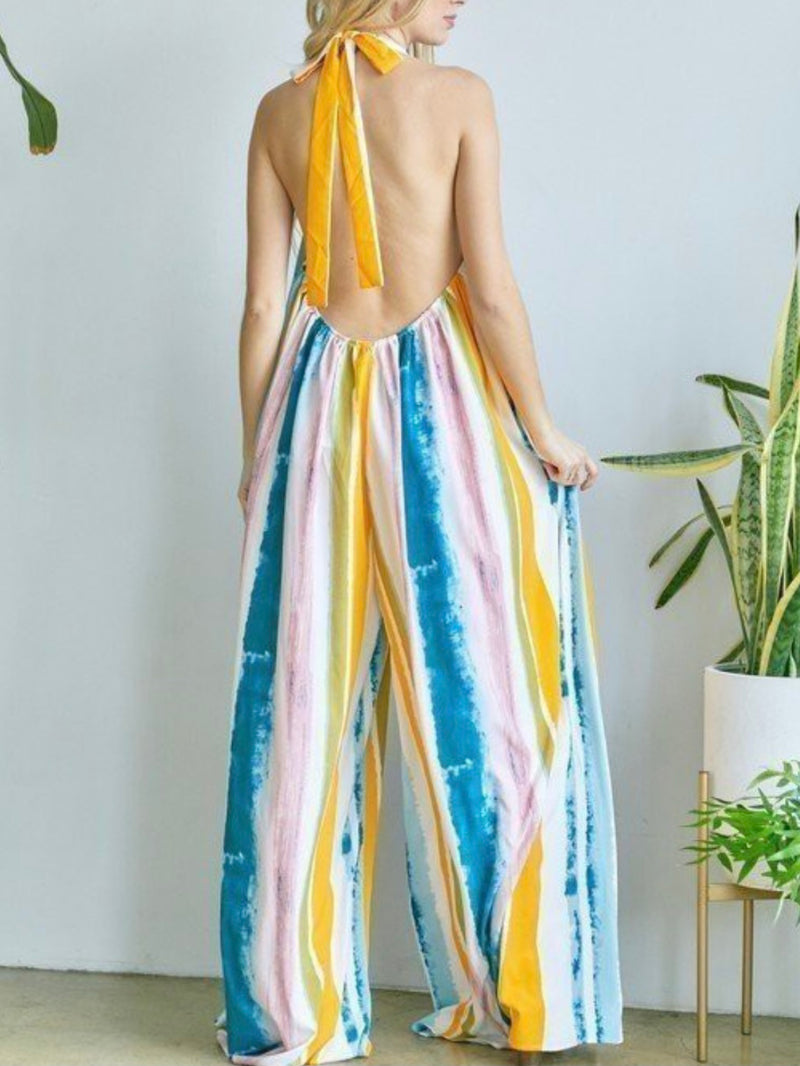 Striped Mock Neck Jumpsuit