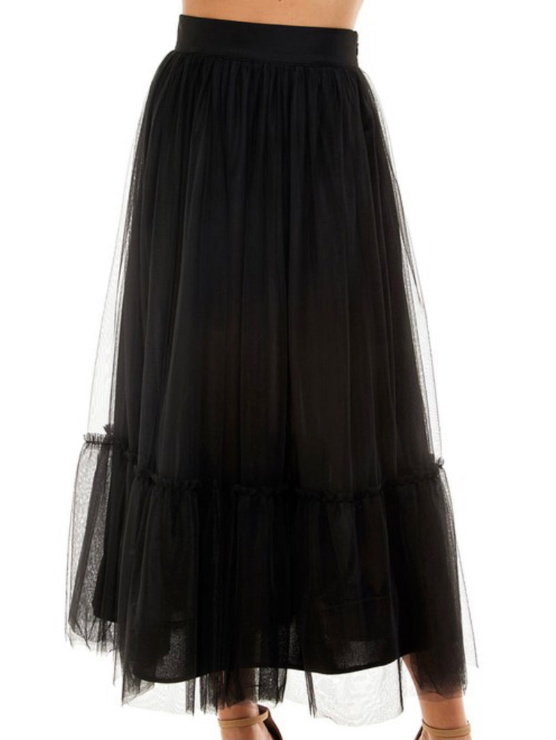 Black Tulle Midi Skirt