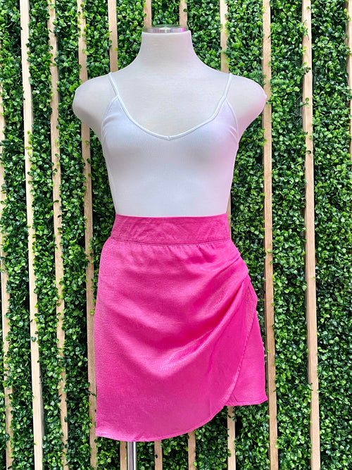 Hot Pink Ruched Mini Skirt