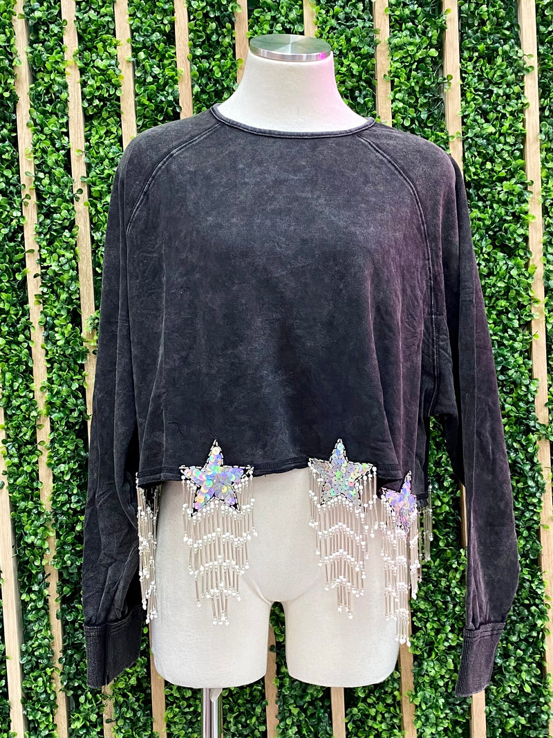 Sequin Star Patch Trim Top