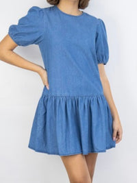Denim Balloon Sleeve Short Dress